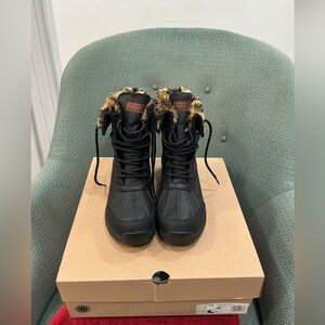 UGG Women's Black and Brown Fur-Trimmed Boots